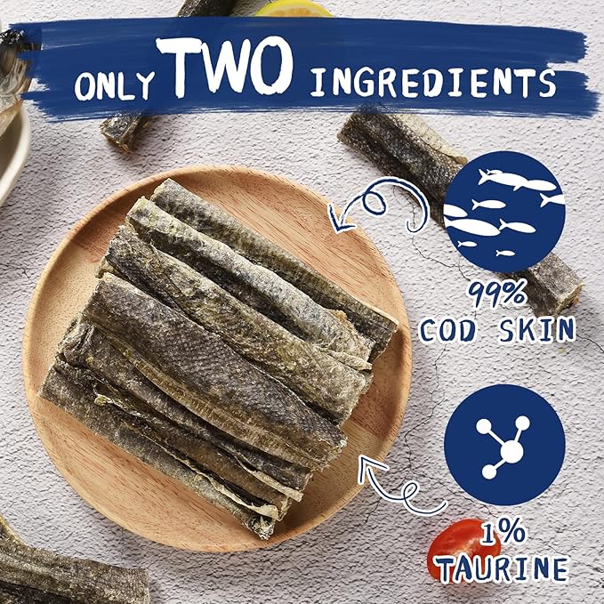 Dog Treats, Cod Skins Dog Treat with Taurine, One-Ingredient Grain-Free Chew Fish Skin Rolls Rich in Omega3, 8 oz-PurrikoPets