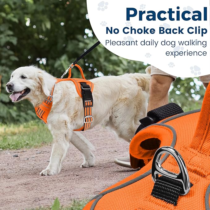 Funfox Dog Harness No Pull, Adjustable Pet Vest Harness, Super Soft Material with Vertical Handle Easy Control, Reflective Night Walking, 2 Leash Clips for Small Sized Dogs, Orange, S-PurrikoPets