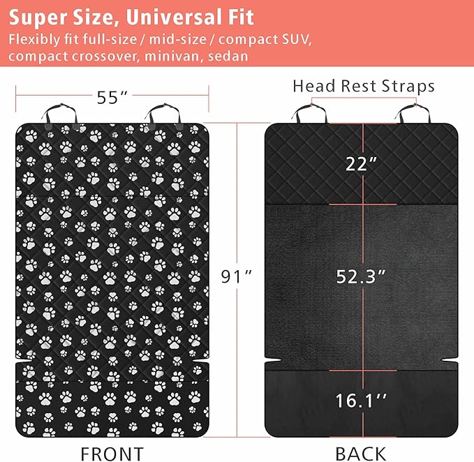 F-color SUV Cargo Liner for Dogs, Water Resistant Pet Cargo Cover Dog Seat Cover Mat for SUVs Sedans Vans with Bumper Flap Protector, Non-Slip, Large Size Universal Fit, Paw Print-PurrikoPets