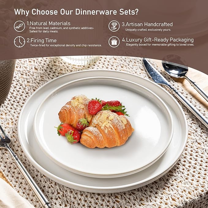 GBHOME Ceramic Dinnerware Sets for 4, 12 Pieces Stoneware Plates and Bowls Sets, Reactive Glaze Dishes -Scratch Resistant, Dishwasher&Microwave Safe-Star White-PurrikoPets