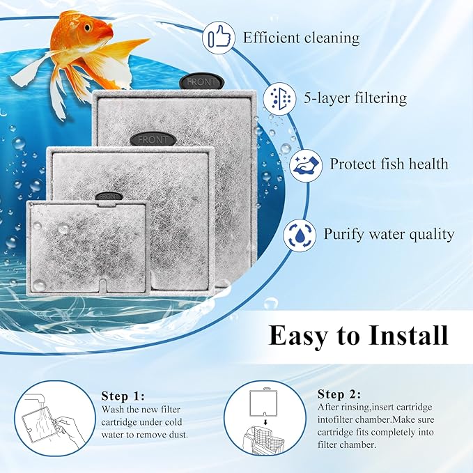 8 Pack Large Aquarium Fish Tank Filter Cartridges with Filter Pad, Compatible with Aqueon QuietFlow Filter LED PRO Size 20,30,50,75/Power Filter Size 20,30,50,55/75, E Internal Size 40 Canister Filter-PurrikoPets