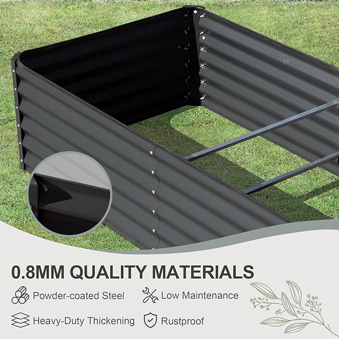Domi Raised Garden Beds Outdoor, 8x4x1.5Ft Thickening Tall Metal Rectangular Deep Root Box Planter for Vegetables, Flowers, Herbs, and Succulents 1.5" Deep w/ 342 Gallon Capacity - Dark Gray-PurrikoPets