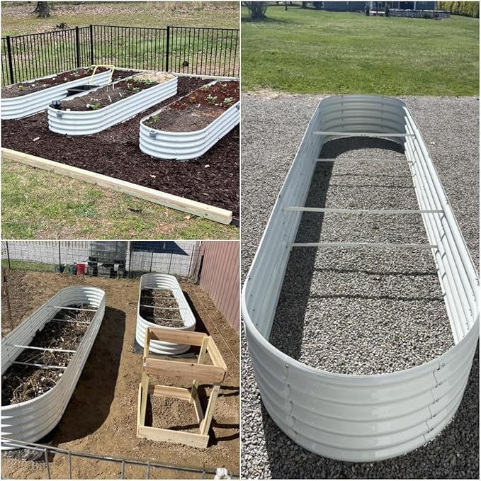 A ANLEOLIFE 12X3X1.5 ft Galvanized Raised Garden Beds Outdoor, Oval Extra Large Metal Planter Box for Planting Vegetables Flowers Herb, Anti-Rust & Easy-Setup, Antique White-PurrikoPets