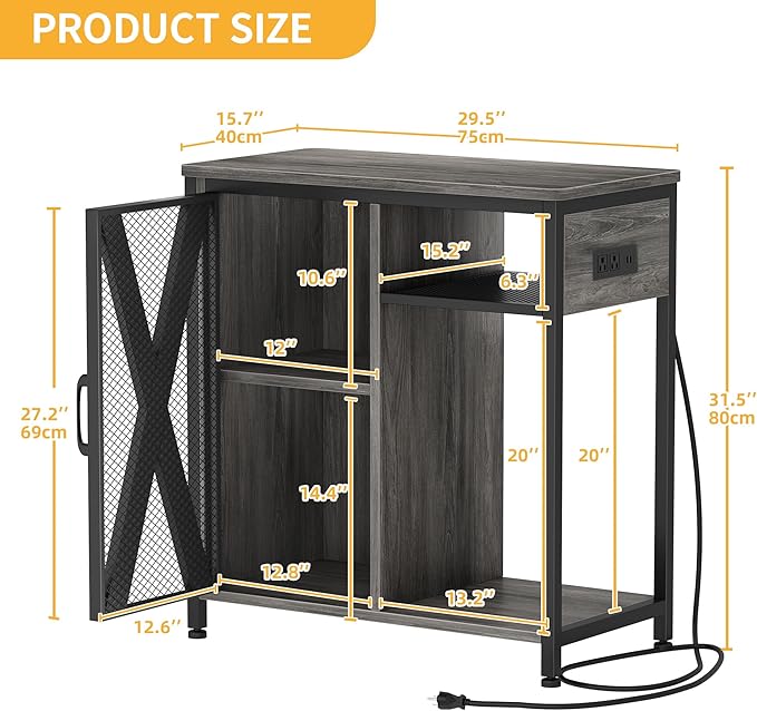 DWVO 20-29 Gallon Aquarium Stand with Power Outlets & LED Light, Cabinet for Fish Tank Accessories Storage - Metal Fish Tank Stand Suitable for Turtle Tank, Reptile Terrarium, 350LBS Capacity, Grey-PurrikoPets