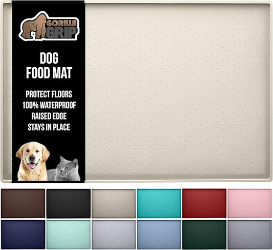 GORILLA GRIP 100% Waterproof Raised Edge BPA Free Silicone Pet Feeding Mat, Dog Cat Food Mats Contain Spills Protects Floors, Placemats for Cats and Dogs Water Bowl, Pets Accessories 23x15 Cream-PurrikoPets