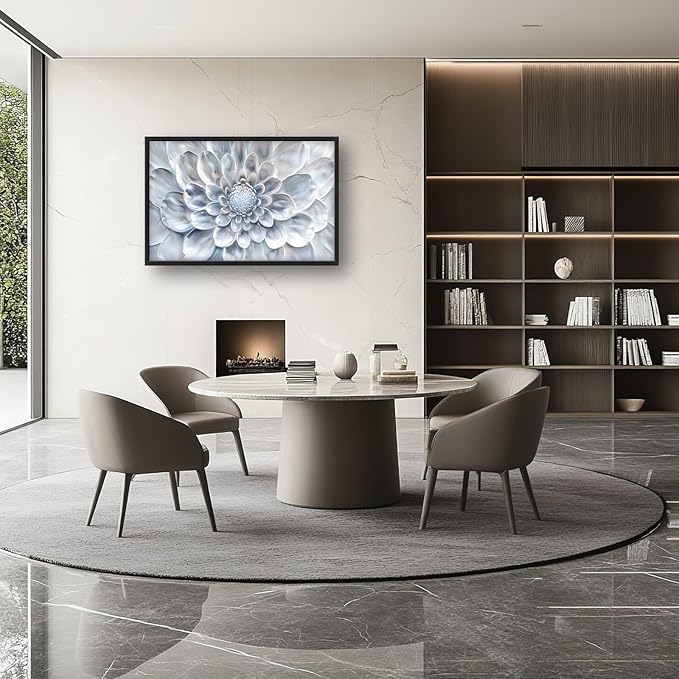 Abstract Flower Large Wall Art White Silver Floral Pictures Wall Decor Neutral Canvas Print Painting Artwork for Bathroom Living Room Bedroom 36L" x 24W"-PurrikoPets