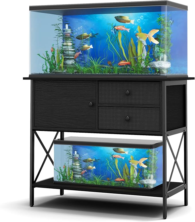 Fish Tank Stand 40 Gallon: Sturdy Aquarium Stand with Accessories Storage - Metal Tank Stands Table for 40-50 Gallon Reptile Breeder Turtle Terrarium - 36.6"x18.8" Weight Capacity 660 lbs-PurrikoPets