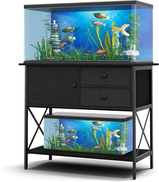 Fish Tank Stand 40 Gallon: Sturdy Aquarium Stand with Accessories Storage - Metal Tank Stands Table for 40-50 Gallon Reptile Breeder Turtle Terrarium - 36.6"x18.8" Weight Capacity 660 lbs-PurrikoPets