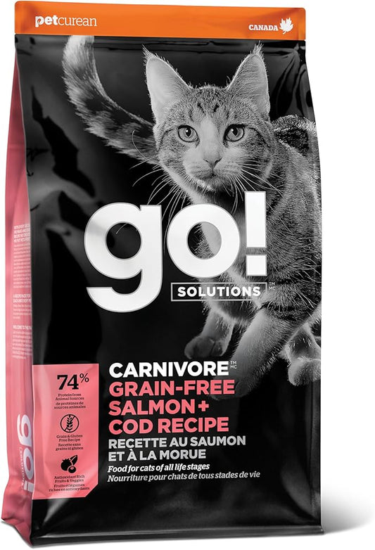 Go! Solutions Carnivore, Grain-Free, Protein Rich Dry Cat Food, Salmon and Cod Recipe, 3 lb Bag-PurrikoPets