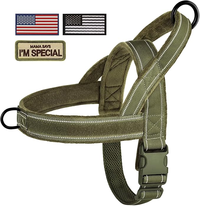 Forestpaw No Pull Dog Harness - Soft Flannel Padded Tactical Dog Vest Harness with Quick Release Buckle, Adjustable Reflective Pet Harness for Medium Dogs Walking Training,Green M-PurrikoPets