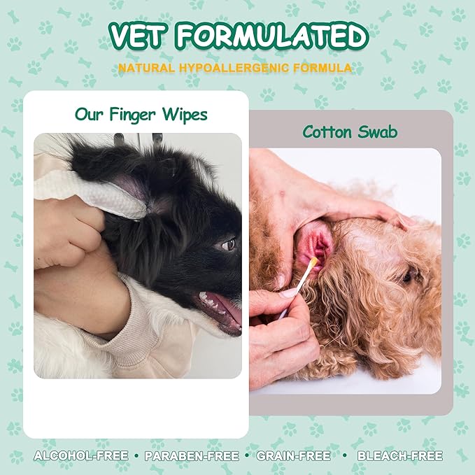 60 ct Pet Ear Finger Wipes for Dogs - Extra-Coverage and Large Design with Coconut Oil and Aloe Vera, Relieve Ear Itching and Inflammation, Remove Ear Wax and Debris, Soothing Cleansing Deodorizing-PurrikoPets