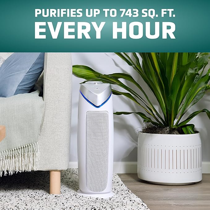 GermGuardian Air Purifier for Home with HEPA Pure Filter, for Wildfire Smoke, Pet Dander, Pollen, Odors, Large Rooms Up To 743 Sq. Ft., Removes 99.97% Pollutants, UV-C Light, 22", AC4825W, White-PurrikoPets