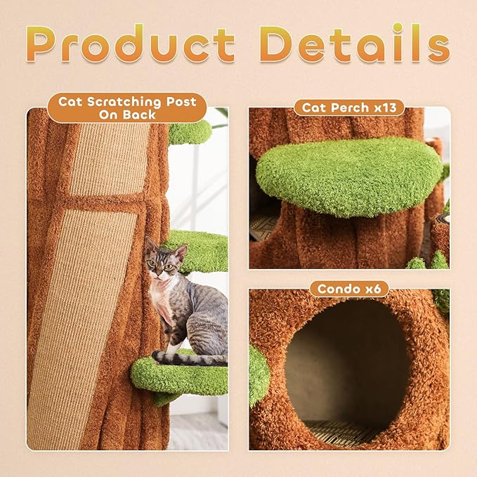 90.5'' Luxury Cat Tree with Scratching Pad, Wooden Cat Tower for Indoor Cats, Large Climber Tower, Tall Kitty Furniture, Multi-Level Condo for Multi-Cat Families-PurrikoPets