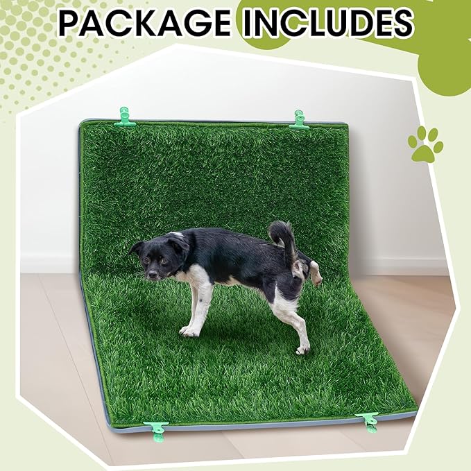Dog Potty for Indoor or Porch with Foldable Silicone Stand Tray Large, 35 x 25 Inch Dog Grass Pad for Puppy Training, Reusable Artificial Grass Pee Pad, Indoor Outdoor Pet Toilet for Small Medium Dogs-PurrikoPets
