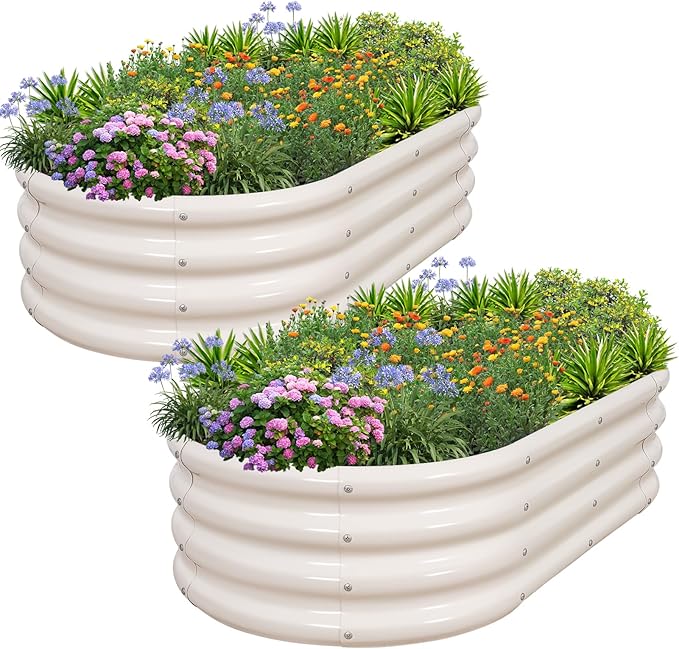 1MORE Galvanized Raised Garden Bed- Planter Garden Boxes Outdoor, Raised Beds for Gardening, 4x2x1ft Metal Garden Bed Kit for Vegetables Flower, Planter Raised Beds with Tools.White-2pack-PurrikoPets