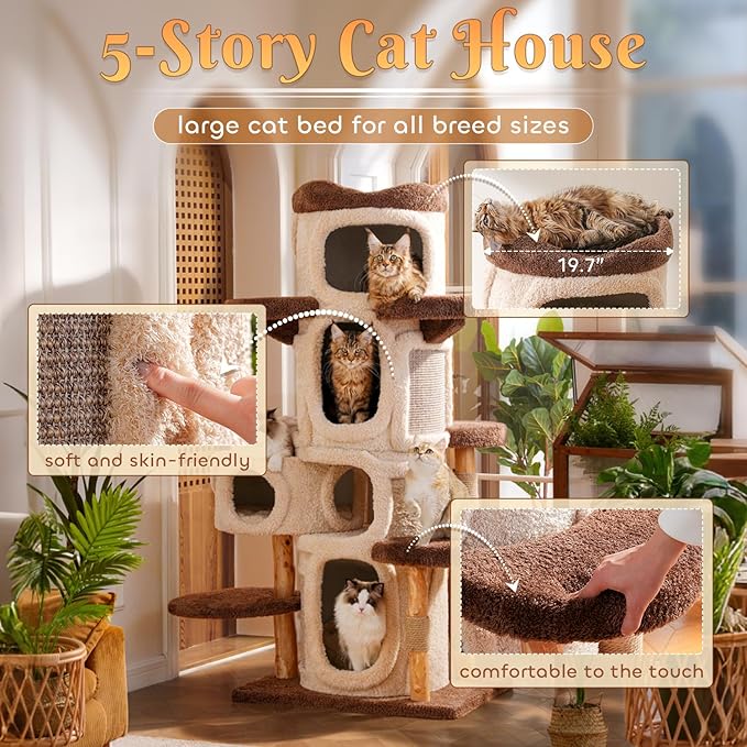 70'' Luxury Heavy Duty Cat Tree for Indoor Cats Adults,Treehouse Theme Large Cat Tower for Home Decoration,Multi-Level Modern Maine Coon Condo with 3*Wood Scratching Post,Perch,Huge House for Multicat-PurrikoPets