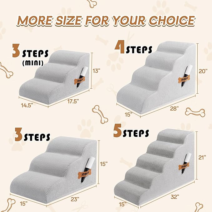 Dog Stairs, Romrol Dog Steps Ramp for High Bed and Couch, Dogs Ramp with Durable Non-Slip Waterproof Fabric Cover, Pet Stairs for Small Dogs and Cats or Pets Joints, 4-TiersLight Grey-PurrikoPets
