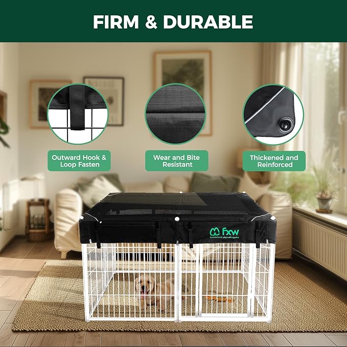 FXW Homeplus Unleashed Indoor Dog Playpen - Stress-Free and Safe Play, Heavy Duty 32 Inch 8 Wire Panels with Playpen Cover for Small and Medium Dogs, White│Patented-PurrikoPets