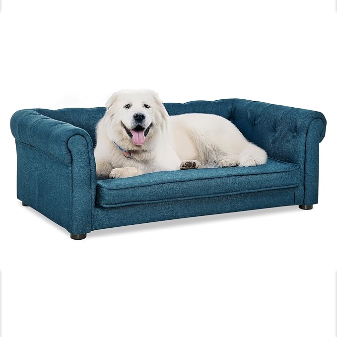 Dog Sofa Couch for Medium to Large Dogs, 31" Memory Foam Dog Couch with Washable Fabric, Removable Cushion, Sofa Bed for Medium and Large Dogs, Blue-PurrikoPets