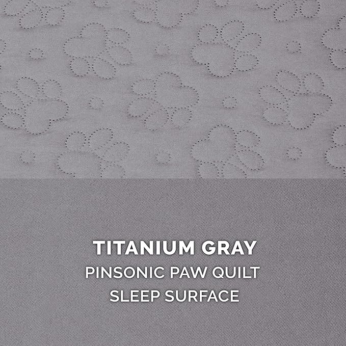 Furhaven Cooling Gel Dog Bed for Medium/Small Dogs w/ Removable Bolsters & Washable Cover, For Dogs Up to 35 lbs - Pinsonic Quilted Paw L Shaped Chaise - Titanium, Medium-PurrikoPets