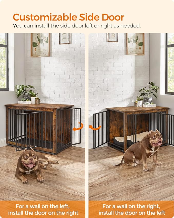 Feandrea Dog Crate Furniture, 38 Inches Dog Kennel for Dogs up to 70 lb, with Removable Tray, Heavy-Duty Dog Cage End Table, Double Doors Dog House, Rustic Brown UPFC013X01-PurrikoPets