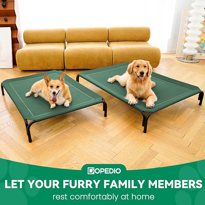 Elevated Dog Bed Raised Outdoor Dog Cot for Large Dogs, Installation Requires No Tools, Frame with Washable Cooling Breathable Mesh Anti-Slip Feet, Indoor Pet Bed, Green, 43.3 Inches-PurrikoPets