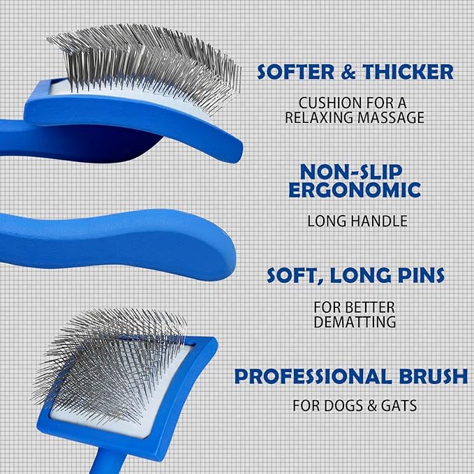 Dog Grooming Brush Set – 5-Piece Kit for Medium & Long-Haired Dogs | Includes Long Pin Brush, Flea Comb, Bath Glove, Silicone Glove, Metal Comb | For Poodles, Huskies & More (Blue)-PurrikoPets