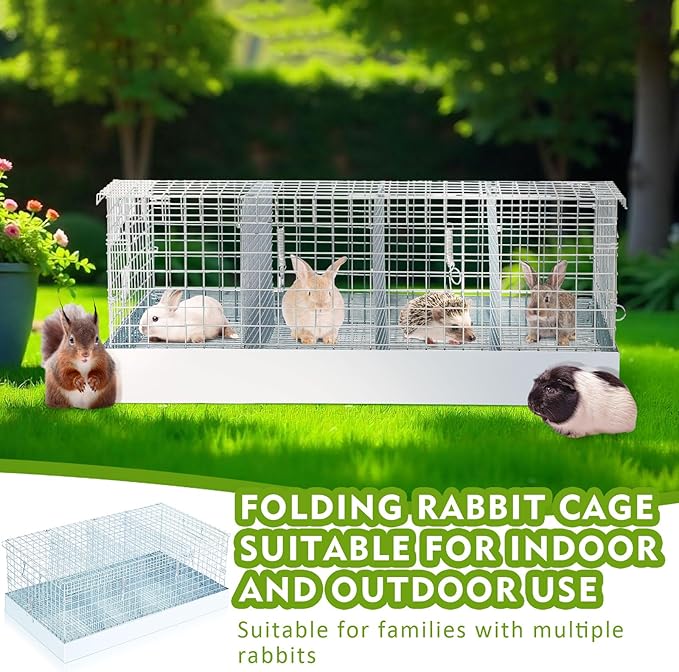 Folding Rabbit Cage, 28 x 16 x 12 in Portable Bunny Carrier with Tray and Handles for Transport, Travel or Temporary Housing, Indoor Outdoor Pet Habitat Animal Enclosure-PurrikoPets