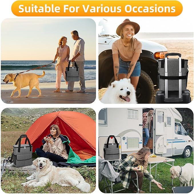 Dog Travel Bag for Camping - Weekend Pet Accessories With 2 Collapsible Bowls, 2 Food Containers, 1 Waterproof Feeding Mat - M, Grey-PurrikoPets