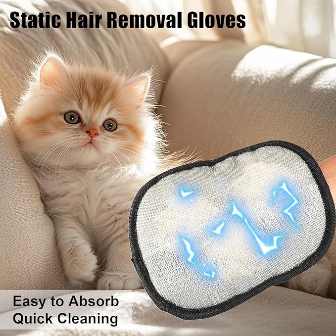 2pcs Pet Hair Removal Gloves, 2 Style Reusable Pet Hair Static Remover Mitt Glove for Cat Dog Sofa Furniture Carpet Curtain Bed Sheet Clothes Car Seat Cleaning Tool (Regular & Five Finger Style)-PurrikoPets