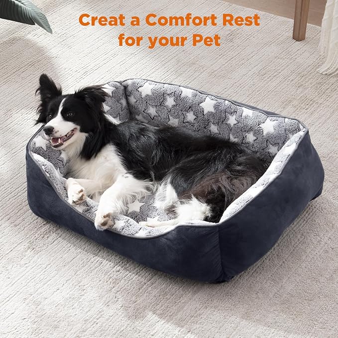 GASUR Rectangle Dog Bed for Large Dogs - Orthopedic, Durable and Anti-Slip. Cozy and Soft, Perfect for Sleeping. Warming Effect for Puppies. (M (30"x24"x9"), Black)-PurrikoPets