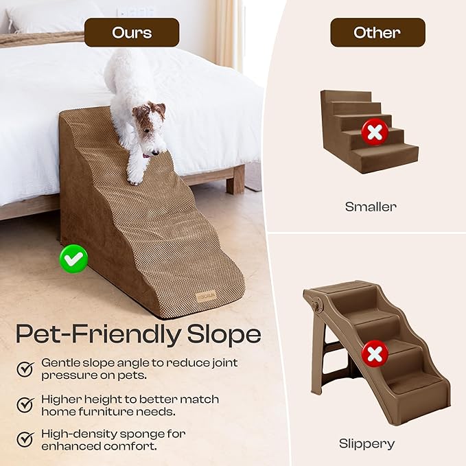 Dog Stairs for High Beds Up to 26-30", 5-Step Foam Pet Ramp with Washable Cover, Gentle Slope Steps, Bed & Couch Ladder for Small Medium Dogs & Senior Cat, Puppy Stairs to Get on Tall Furniture-PurrikoPets