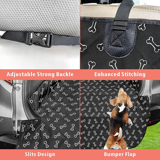 F-color SUV Cargo Liner for Dogs, Water Resistant Pet Cargo Cover Dog Seat Cover Mat for SUVs Sedans Vans with Bumper Flap Protector, Non-Slip, Large Size Universal Fit, Bone-PurrikoPets