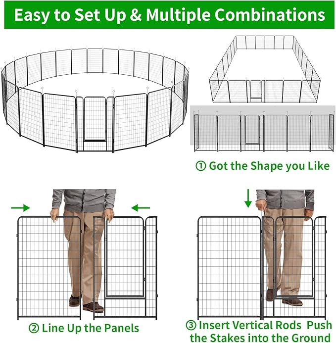 Dog Playpen Outdoor Extra Wide 24 Panels Heavy Duty Dog Fence 50" Height Anti-Rust with Doors Portable for RV Camping Yard, Total 63FT, 316 Sq.ft, Snowy Black-PurrikoPets