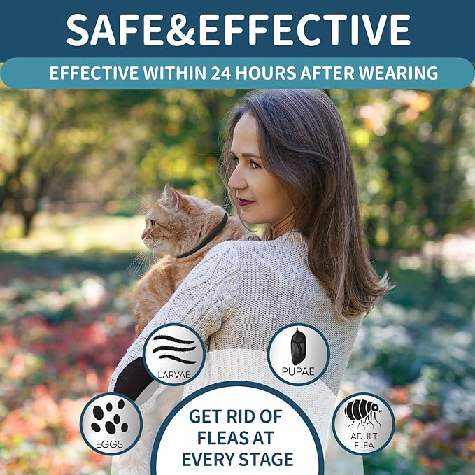 Flea and Tick Collar for Cats - 4 Pack, 32 Month Protection Treatment, Waterproof, Natural Prevention, Adjustable for Cats & Kittens (Black)-PurrikoPets