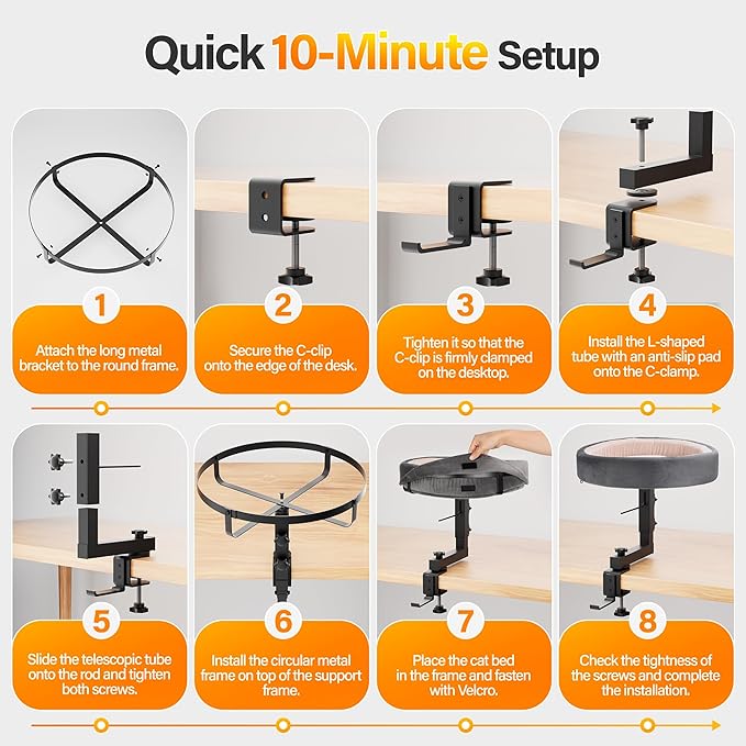 2-in-1 Cat Bed Desk Mount & Headphone Hanger – Adjustable Cats Hammock Bed for Desk, Cat Beds & Furniture for Home Office or Gaming Setup-PurrikoPets