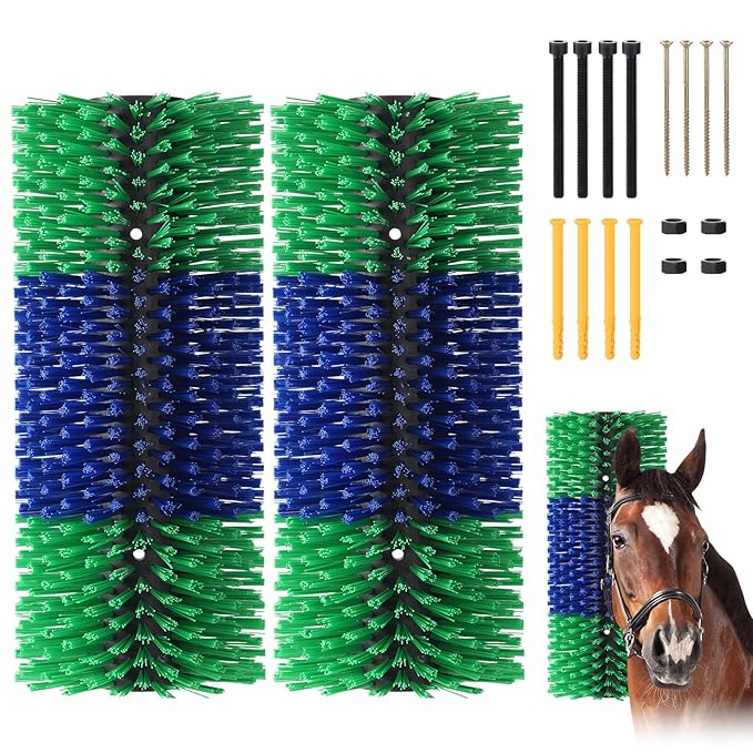 2PCS Livestock Scratch Brush, 17.5 x 7.8 Inch Goat Brushes for Grooming, Horse Brushes for Scratching, Livestock Brushing with 4 Screws for Horse, Elk, Cattle, Pig, Sheep（Green）-PurrikoPets