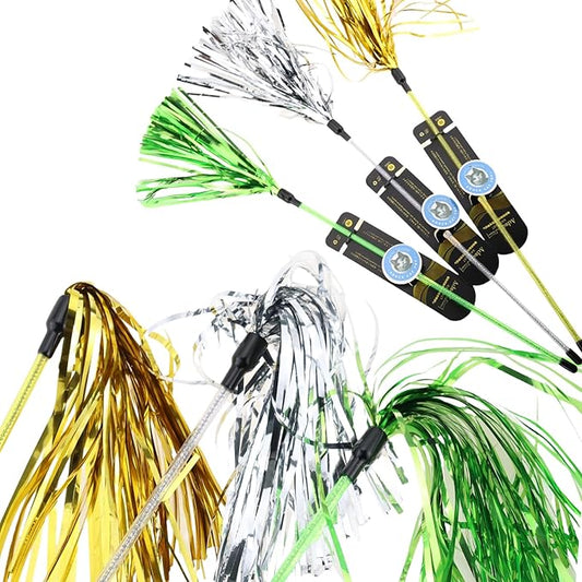 ADUCK Interactive Cat Teaser Wand Toy with Tassels - Durable Cat Chaser for Indoor Kitten Exercise, Boredom Relief & Training Play, Pack of 3 (Gold, Silver, Green)-PurrikoPets