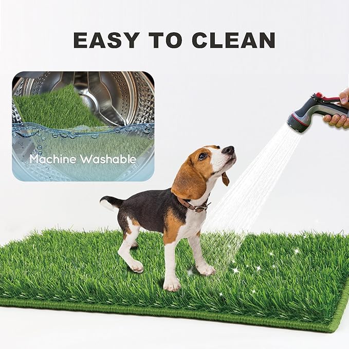 Dog Grass Pad with Tray Large 34’’×23’’, Ultra-Absorbent Artificial Grass Pad for Dogs Potty Grass Hemmed Edge for Indoor Potty Training, Reusable Dogs Pee Pads, Dog Litter Box for Balcony-PurrikoPets