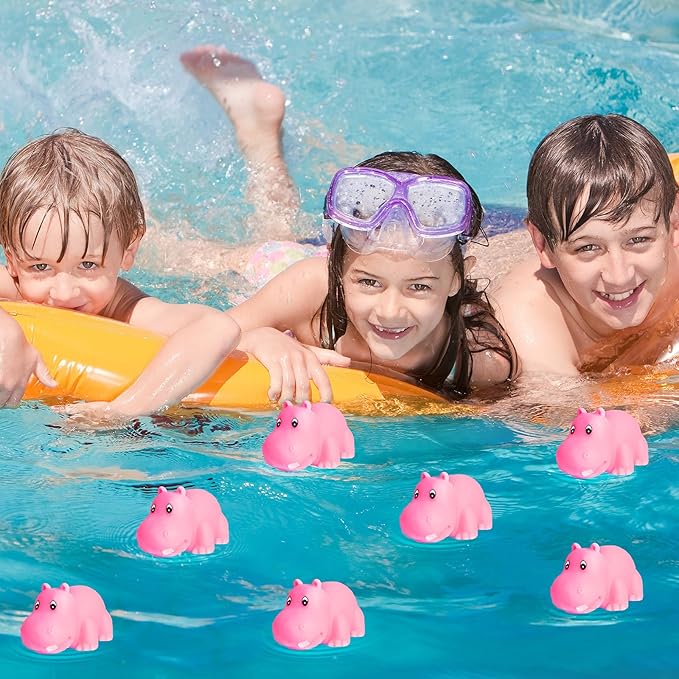 18 Mini Rubber Hippo Toys - PVC Small Animal Models, Pink Hippo Bath Buddy Size 1.1-2.48 inches, Suitable for Children, Party Favors, Bath Toys, and Educational Games.-PurrikoPets