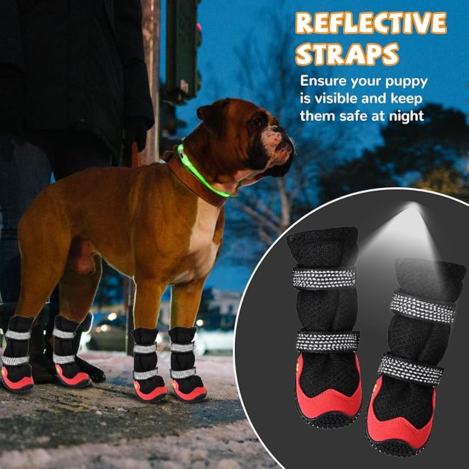 Dog Shoes for Medium Large Size Dogs, Breathable Dog Shoe for Hot Pavement, Dog Booties and Paw Protectors to Prevent Licking, Anti-Slip Dog Boots with Reflective for Summer, Hiking, Snow (Size 3)-PurrikoPets