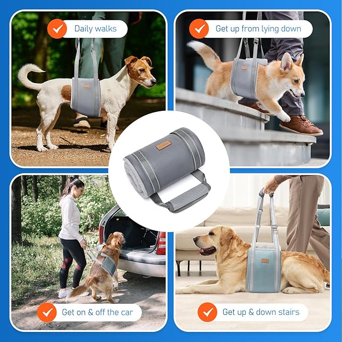 Dog Lift Harness for Extra Large Dogs, Adjustable Dog Sling for Back Legs, Hip Support Harness to Help Lift Dogs Rear for Canine Aid and Old K9 Cruciate Ligament Rehabilitation - Extra Large, Grey-PurrikoPets