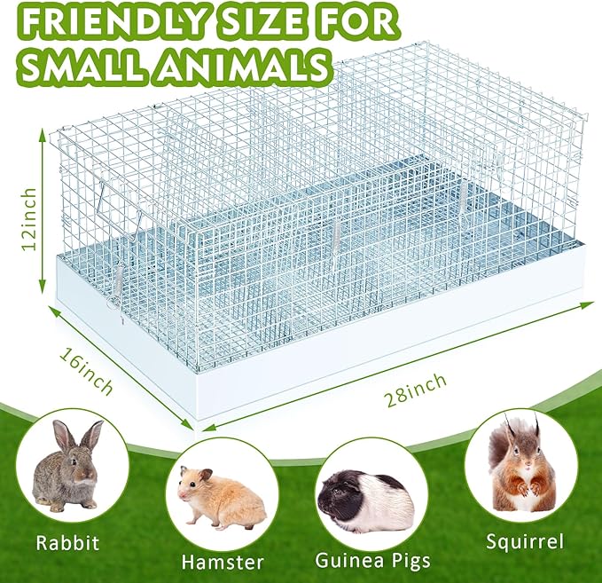 Folding Rabbit Cage, 28 x 16 x 12 in Portable Bunny Carrier with Tray and Handles for Transport, Travel or Temporary Housing, Indoor Outdoor Pet Habitat Animal Enclosure-PurrikoPets