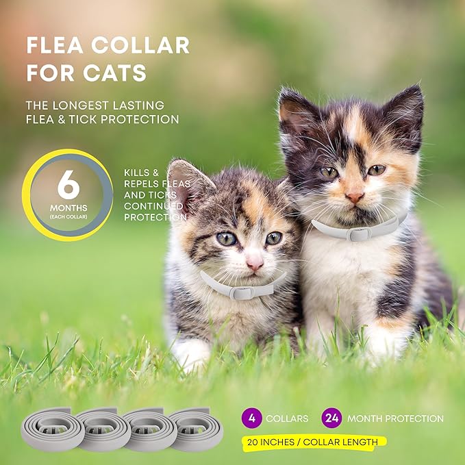 Flea and Tick Prevention Collars for Cats: Effective Pet Flea & Tick Treatment for Cats - Waterproof Adjustable Flea Tick Collars for Large & Small Cat, Outdoor Fleas Ticks Control for Kittens 4 Pack-PurrikoPets