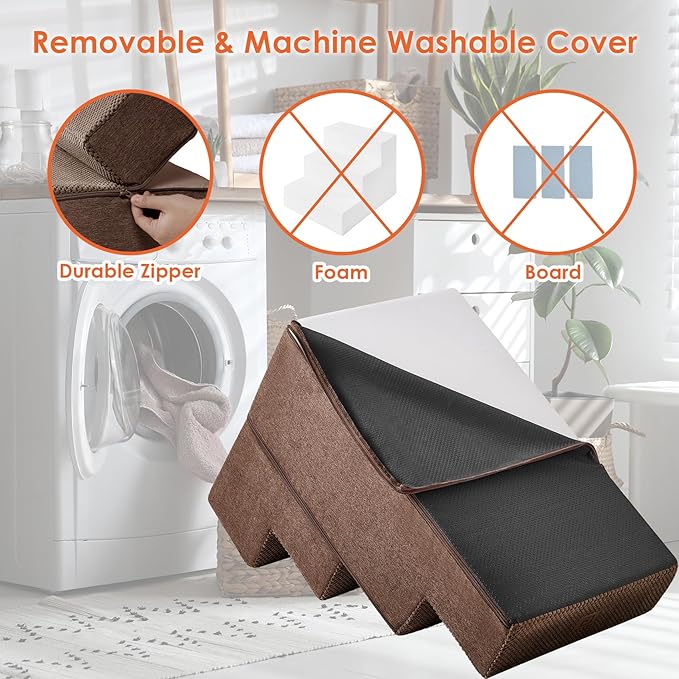 EHEYCIGA Dog Stairs for Bed 20" H, 4-Step Extra Wide Dog Steps for High Bed, Pet Steps for Small Dogs and Cats, Non-Slip Balanced Pet Ramp Indoor, Brown-PurrikoPets