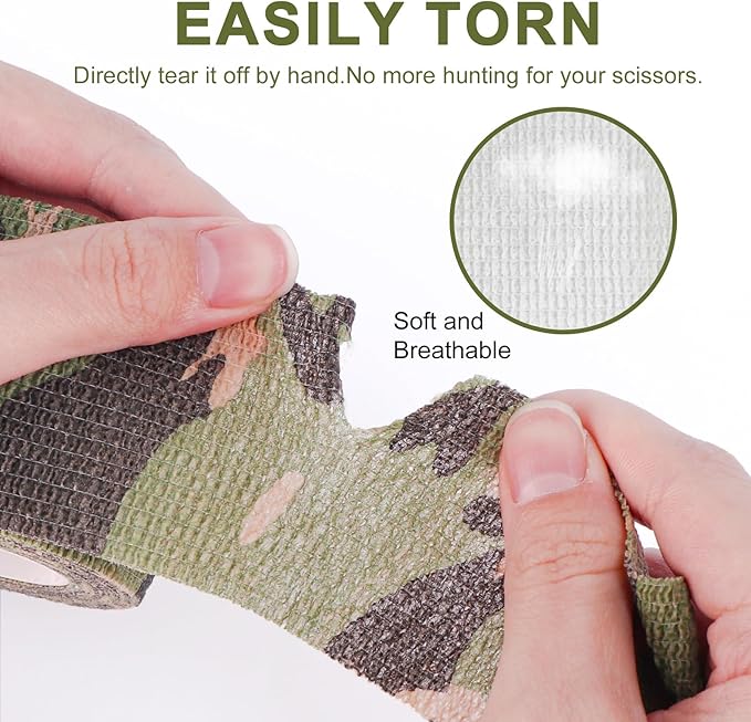 24 Pack Camo Self Adhesive Wrap, 2” x 5 Yards Vet Wrap Cohesive Camo Grip Tape Medical Wrap Self Adherent for Ankle, Wrist Sprains, Pet First Aid-PurrikoPets