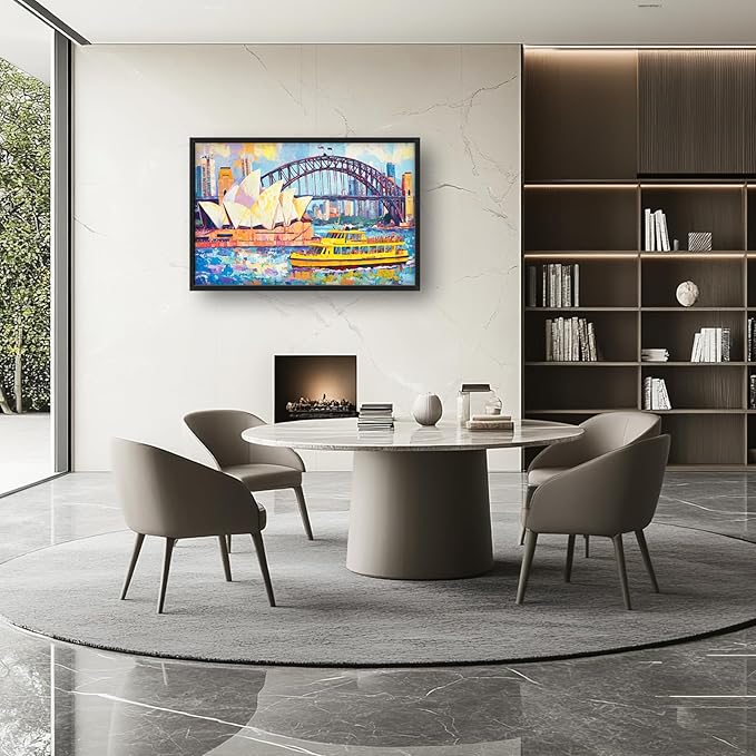 Extra Large Sydney Opera House Framed Wall Art for Living Room,Oversized Abstract Harbour Bridge Cityscape Pictures Wall Decor,Canvas Print Painting Modern Artwork Bedroom Office Bathroom 36L" x 24W"-PurrikoPets