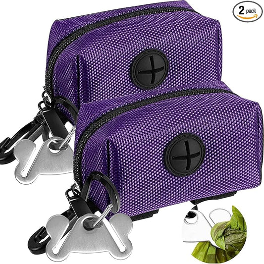 Dog Waste Bag Dispenser Pet Poop Bags Holder for Doggie Waste Bags Dispensers Soft Fabric Zipper Small Doggy Puppy Pouch for Leash Accessory Attachment with Carrier,2PCS Purple-PurrikoPets