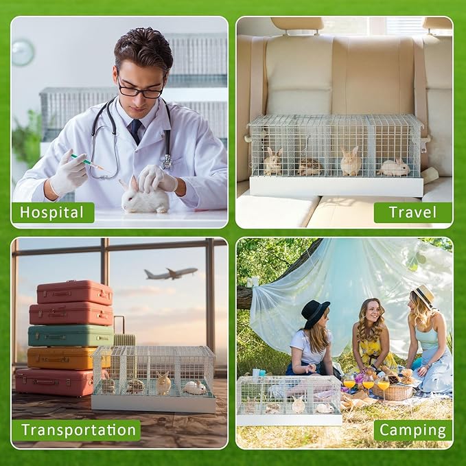 Folding Rabbit Cage, 28 x 16 x 12 in Portable Bunny Carrier with Tray and Handles for Transport, Travel or Temporary Housing, Indoor Outdoor Pet Habitat Animal Enclosure-PurrikoPets