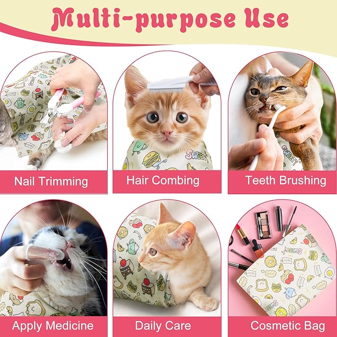 4p Cat Wrap for Cutting Nails Set, Self-Adhesive Cat Wrap Comfortable & Soft Cat Grooming Wrap Suitable for Many Cat Sizes Cat Burrito Wrap for Trimming Nails-PurrikoPets